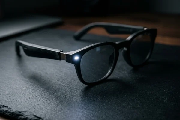 Meta AI glasses white capture LED on dark frames