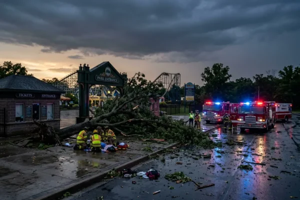 Six Flags Over Georgia storm topples tree near entrance