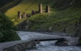 Tusheti Shenako Diklo bridge washed out by flood in Georgia