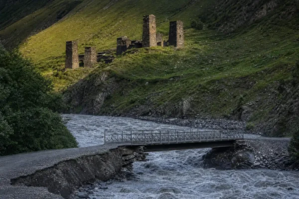 Tusheti Shenako Diklo bridge washed out by flood in Georgia