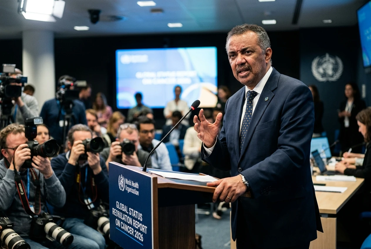 WHO Director-General Tedros cancer report 2026 press event Geneva