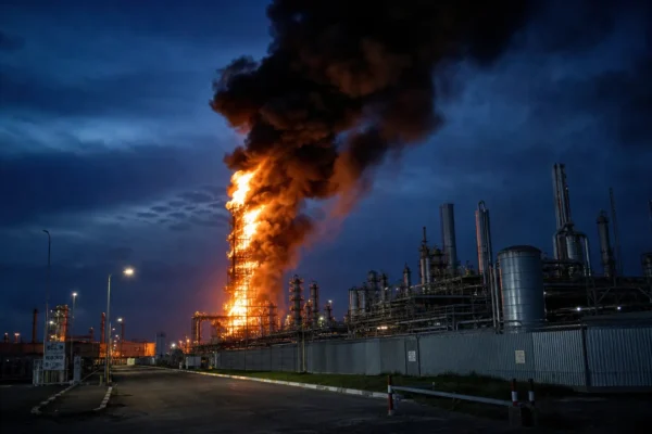 Gazprom Neftekhim Salavat fire after Bashkortostan drone strike