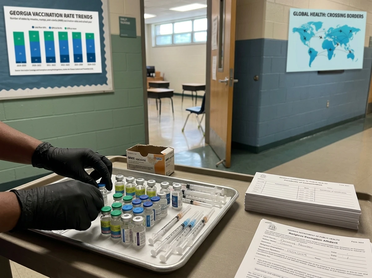 Georgia kindergarten vaccine rates exemptions measles 2026