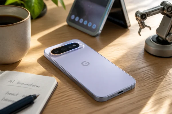 Pixel 11 Pro HiLight LEDs glowing face down Android launch