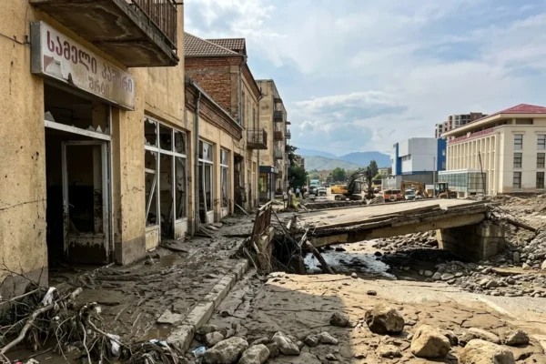 Telavi mudflow damage ravine buildings Georgia disaster aid