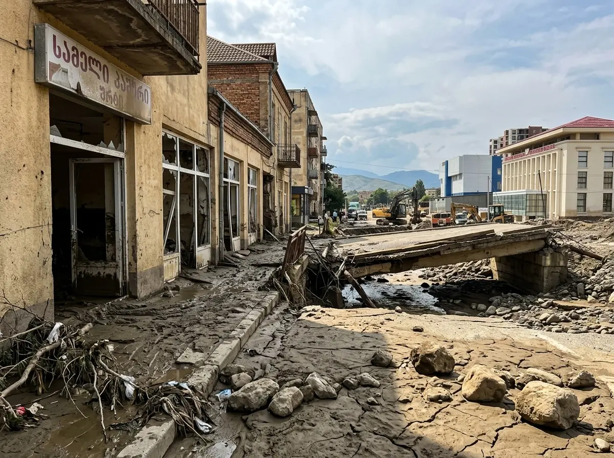 Telavi mudflow damage ravine buildings Georgia disaster aid