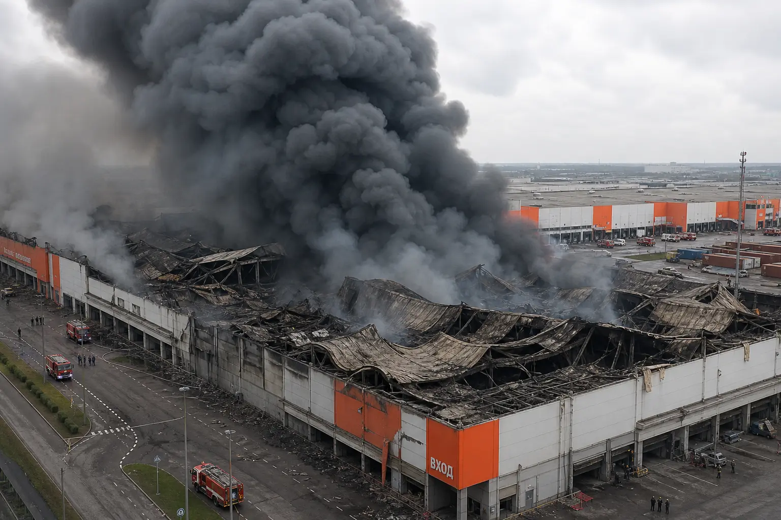 Wildberries warehouse fire drone strike Russia Chekhov Leningrad