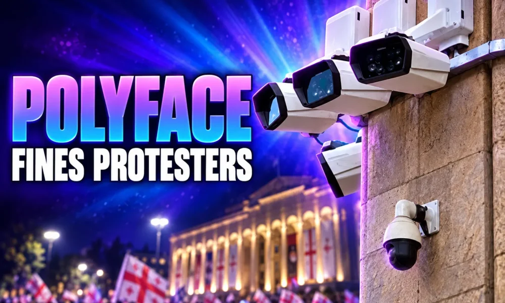 Georgia Polyface Russian face software fines protesters