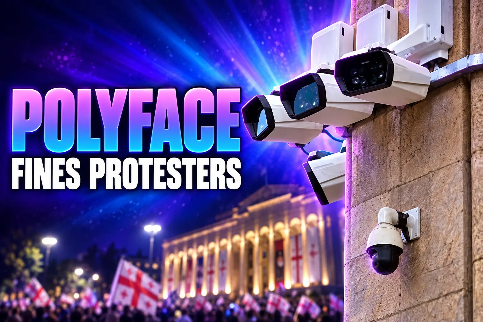 Georgia Polyface Russian face software fines protesters