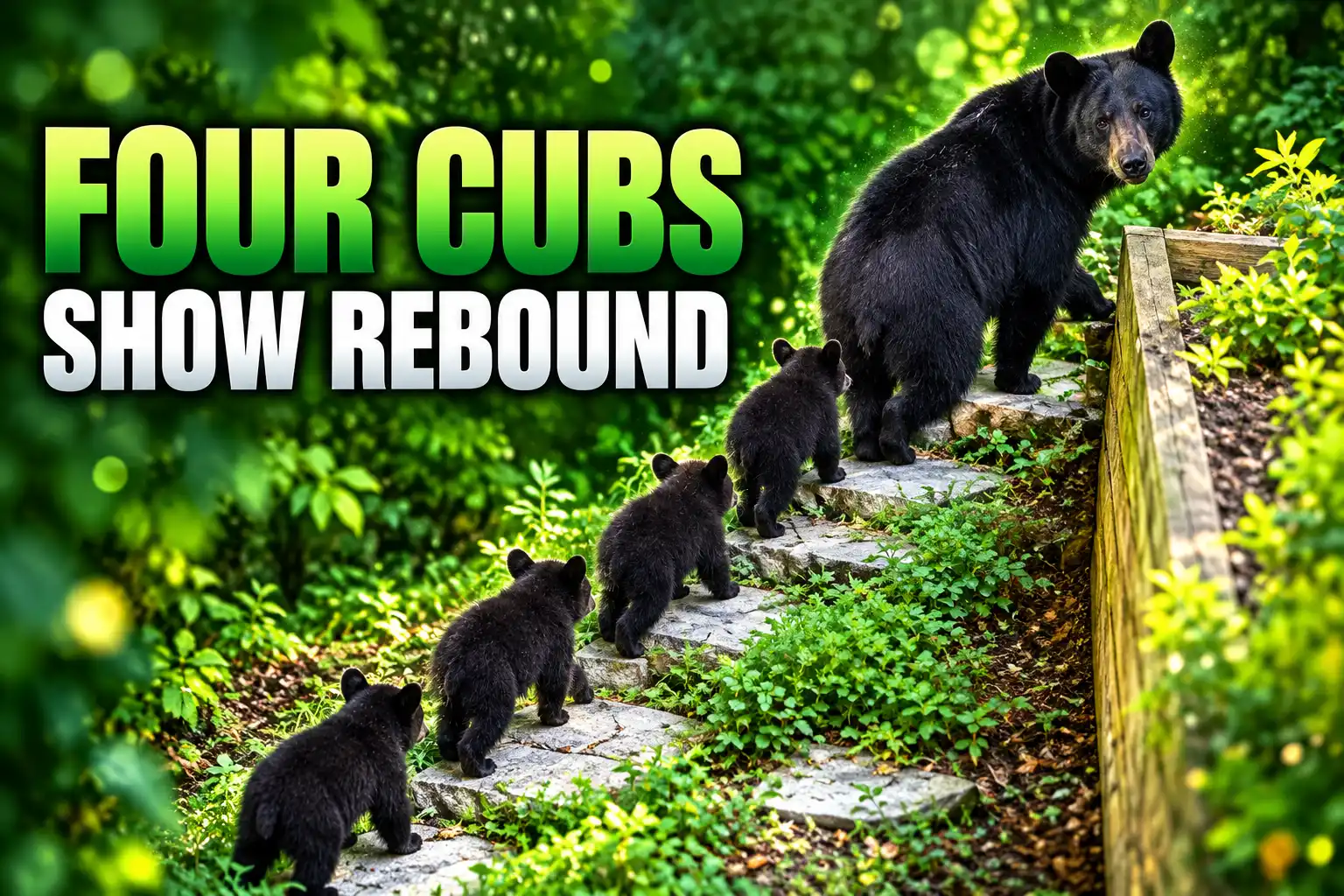 Georgia black bear four cubs Blue Ridge stone path