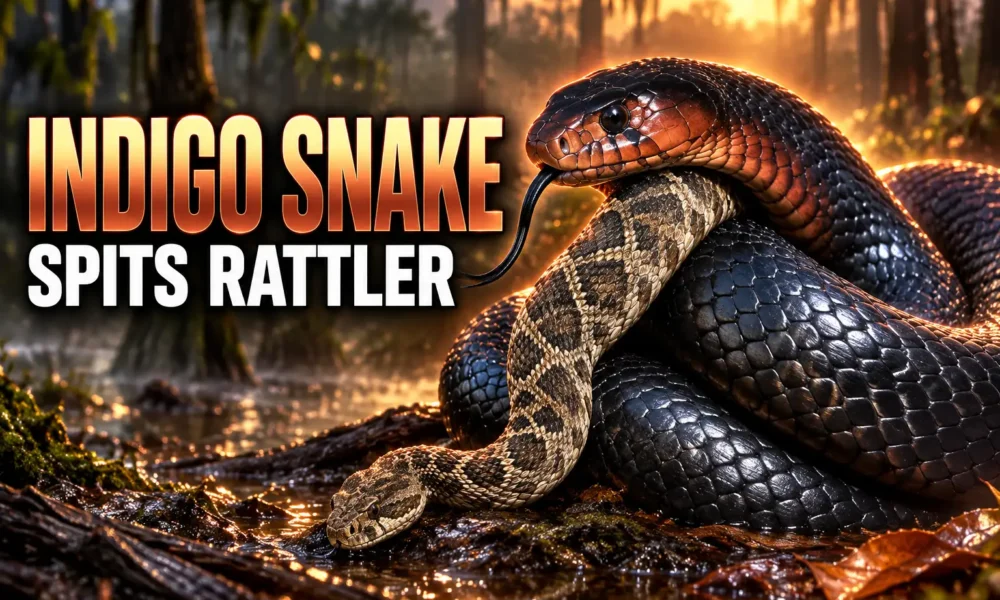 eastern indigo snake regurgitates live Georgia rattlesnake